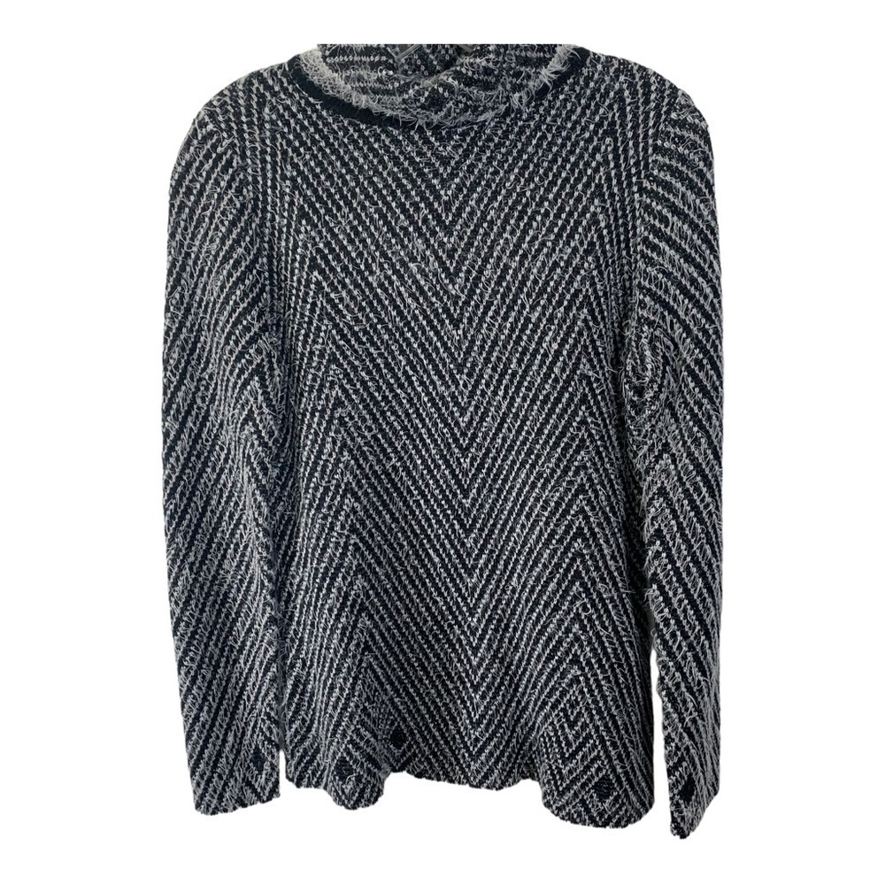 GNW Womens Black White Turtleneck Eyelash Sweater Size M